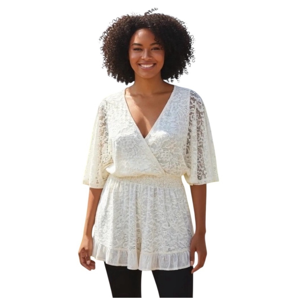 Torrid Ivory Lace Peplum Tunic Top V-Neck Flutter Sleeve Women’s Size 2X